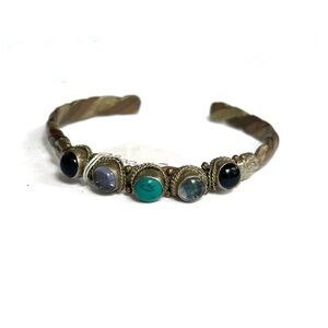 Boho twist copper stone adjustable cuff bracelet turquoise multicolour one size